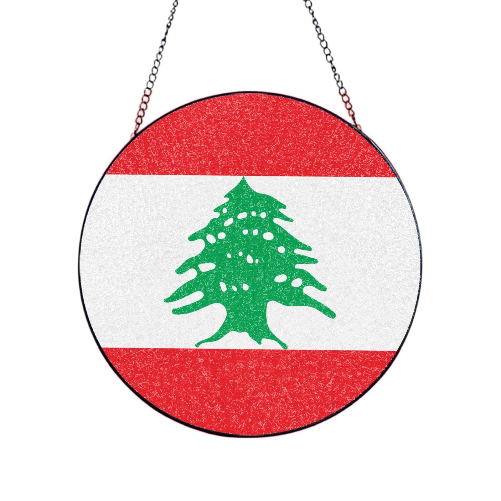 Flag of Lebanon Stained Glass Sun Catcher for Window Garden Hanging Suncatchers Balcony Decor Gift 4in（10cm）
