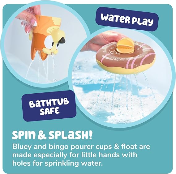 Tomy Toomies Bath Toy Bluey and Bingo in Swim Ring Pack of 2 Bluey and Bingo in Swim Rings with Water Wheels Officially Licensed Bluey Toy for Children from 18 months