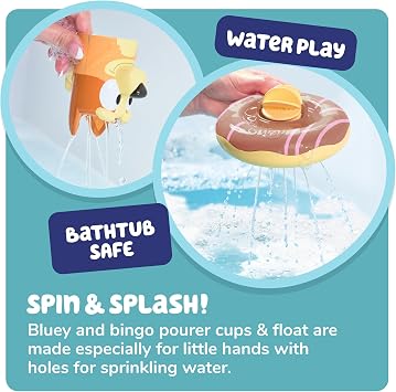 Tomy Toomies Bath Toy Bluey and Bingo in Swim Ring Pack of 2 Bluey and Bingo in Swim Rings with Water Wheels Officially Licensed Bluey Toy for Children from 18 months