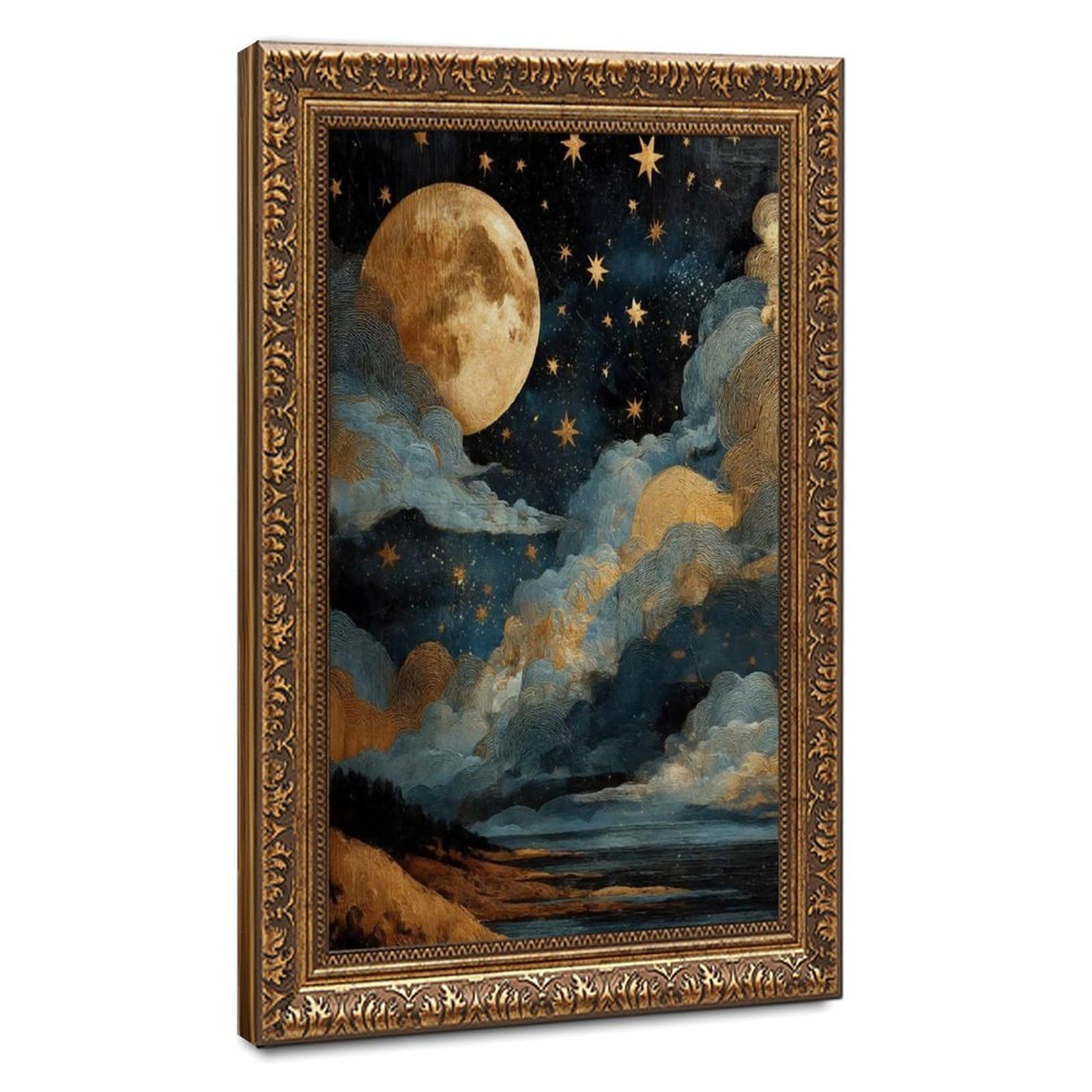 Bareronor Turquoise Celestial Moon Canvas Poster Bedroom Decor Landscape Office Room Decor Gift 24" L X 36" W