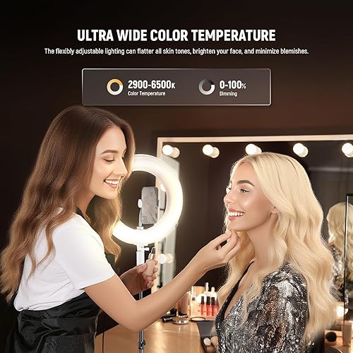 Miniatura 3 de NEEWER Anillo de luz inflable grande de 14 pulgadas con soporte de trípode/soporte para teléfono/control remoto, 35 W, luz LED portátil 2900-6500K