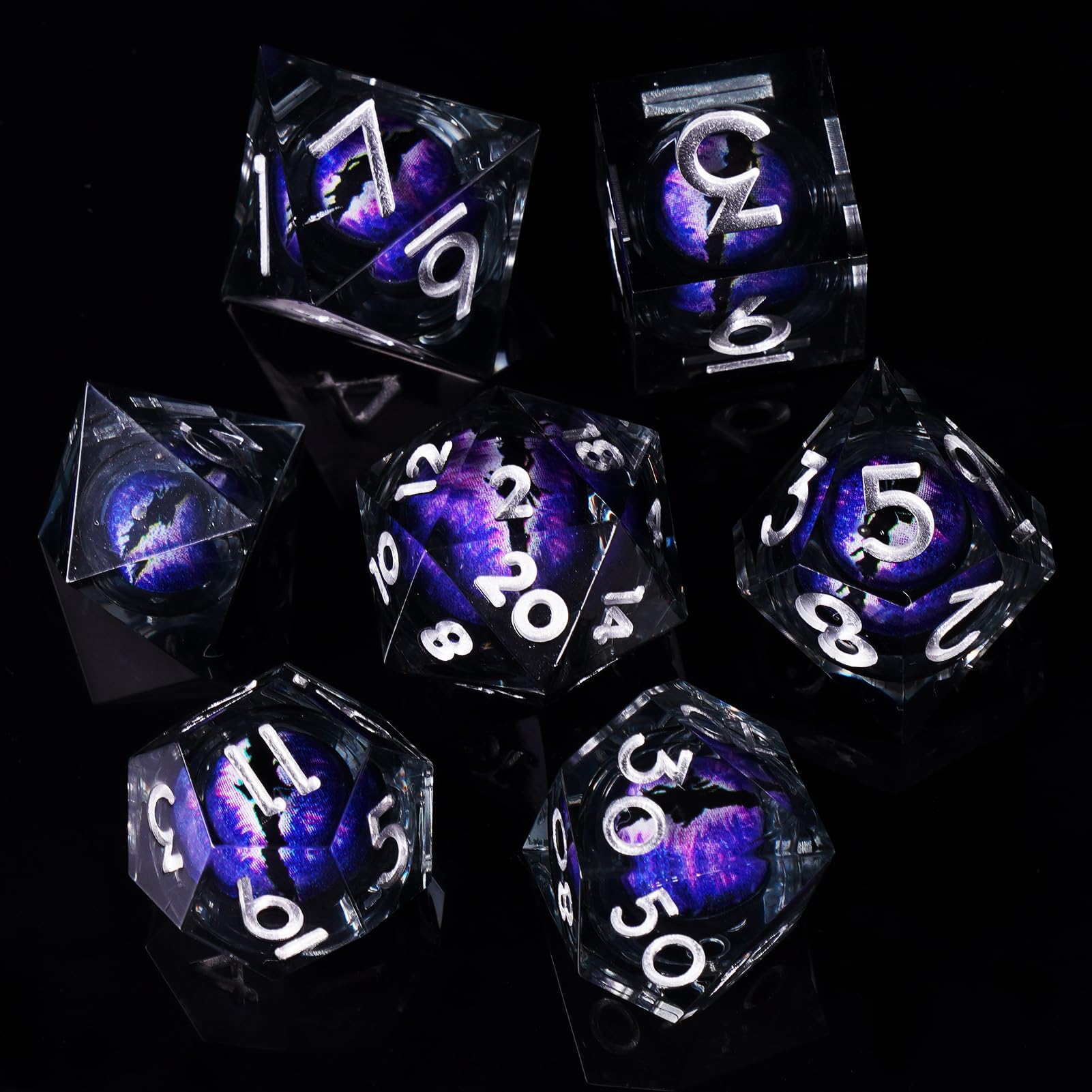 ORUZA 7 PCS Dragon Eye DND Dice Liquid Core D&D Dice Resin Sharp Edge Polyhedral D&D Dice Set for Dungeons and Dragons Role Playing Die D20 D12 D10 D8 D6 D4 D% - Image 2