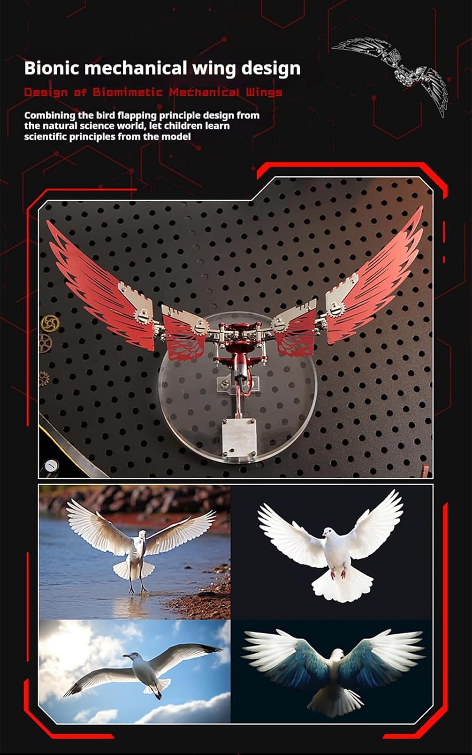 Flame Shadow, Mechanical Ornithopter, Metal Assembly Model, Highly Difficult Technology Assembly Creative Gift, Educational Toy (red 124 Parts)