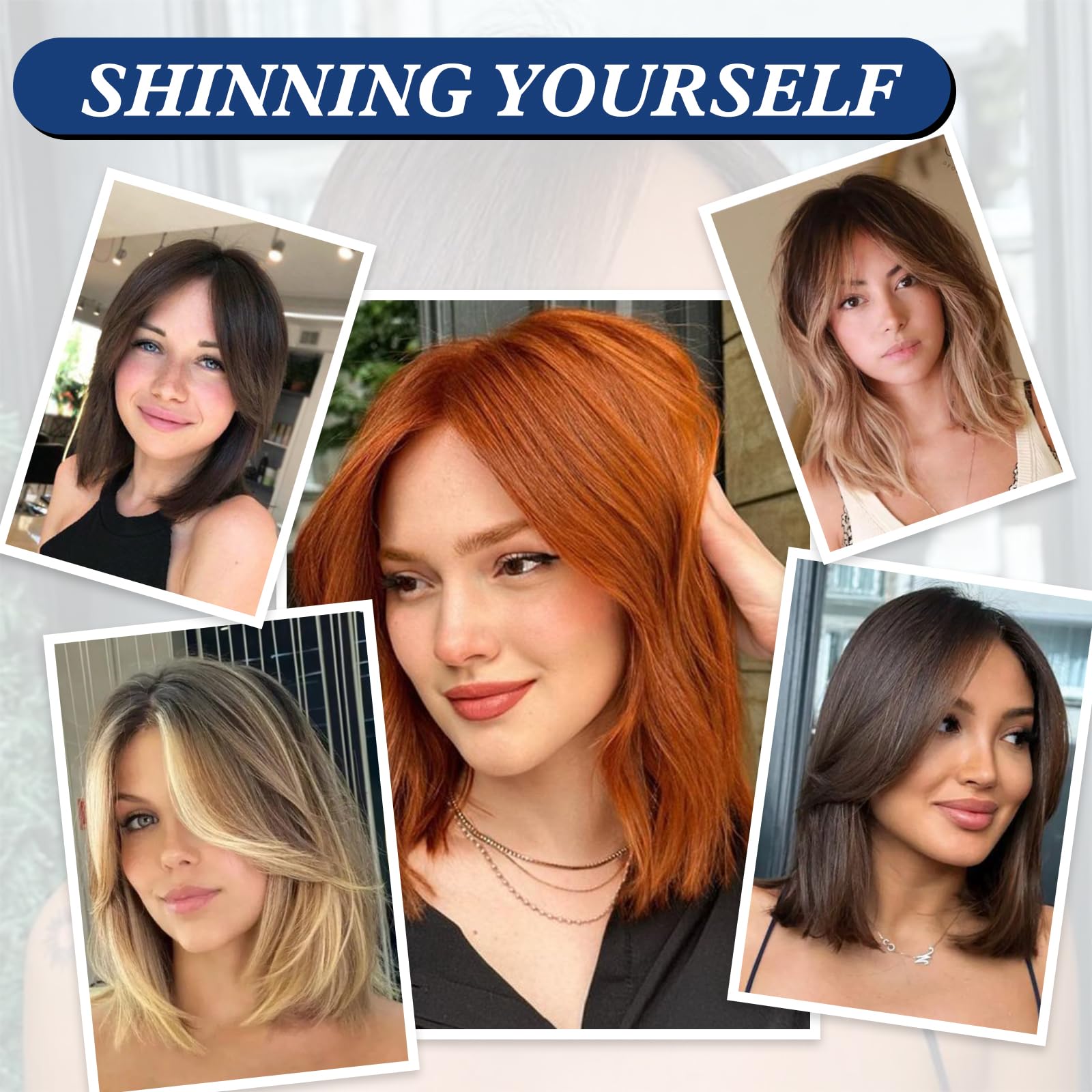 HAIRCUBE Damen Perücke 16 Zoll Dunkelbraun Synthetische Perücke mit Bangs Welle für Täglich und Cosplay