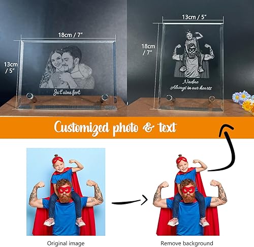 Miniatura 4 de Foto de cristal 2D, marco de boda de cristal personalizado de marcos de fotos de recuerdo, cristal rectangular grabado, regalos personalizados de