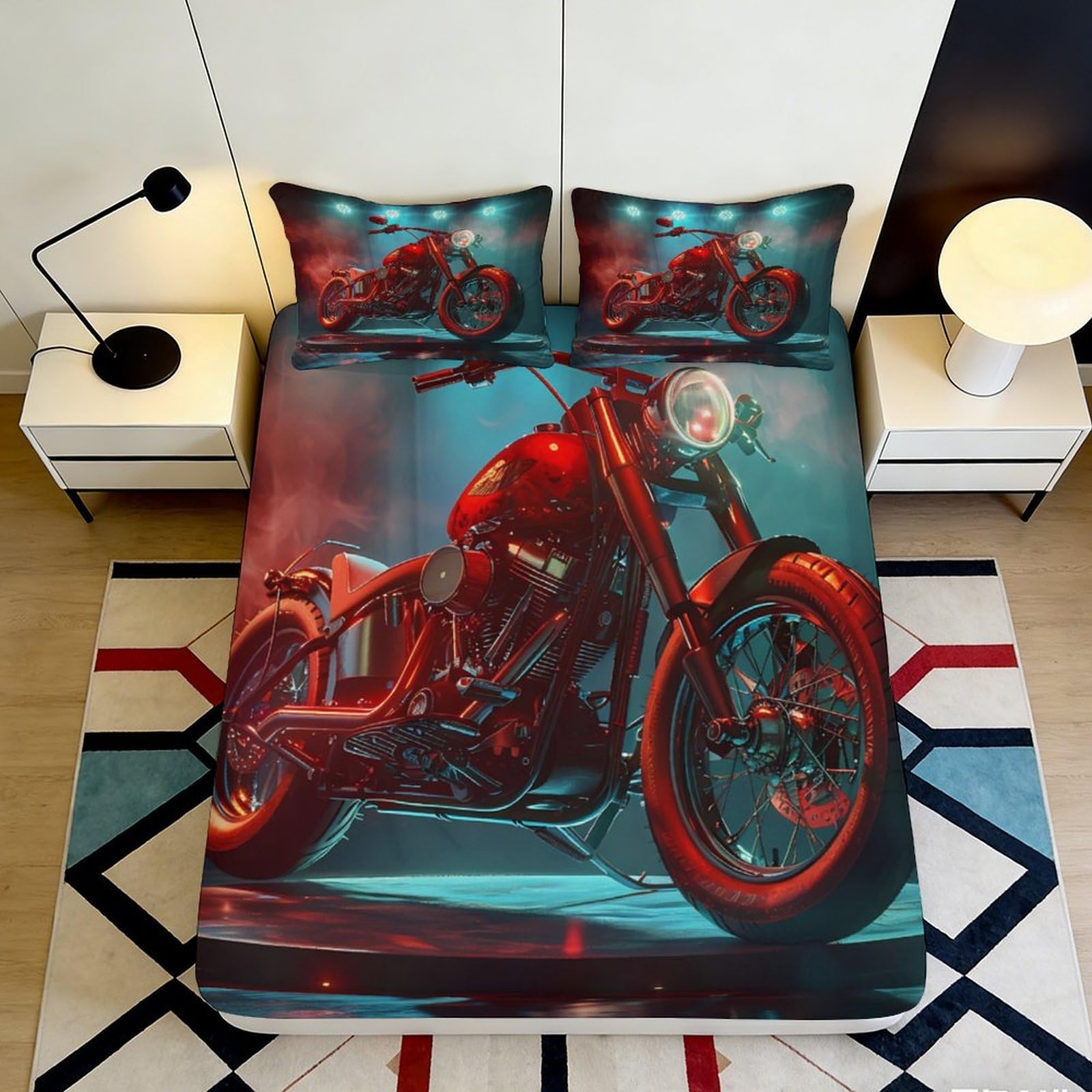 Jqzkxnhpbr Style-4 3D Printed Motorcycle Rider Fitted Sheet Microfiber Soft Breathable Urban Night Bed Cover For Bedroom Dorm Decor 90X200x25cm