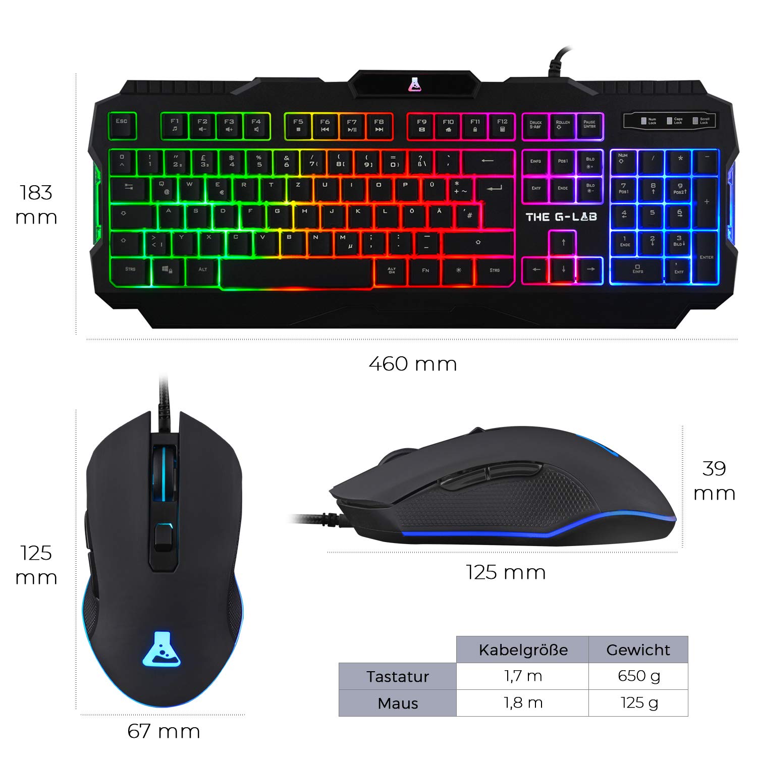 G-LAB Combo Helium Gaming Tastatur und Maus Set RGB Beleuchtet QWERTZ Ergonomische Gamer-Mouse PC PS4 PS5 Xbox One