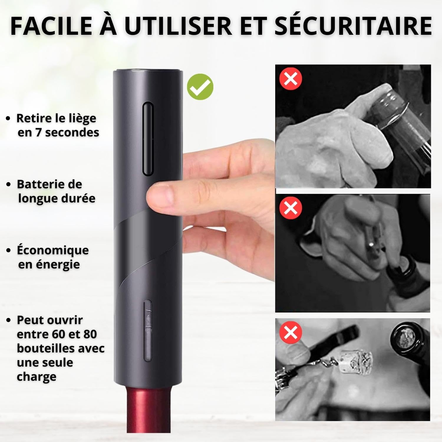 Tire Bouchon Electrique Rechargeable, Ouvre Bouteille Automatique, Coupe-Capsule, Chargeur USB, Verseur Aérateur, Bouchon à Vide, Coffret Cadeau Homme