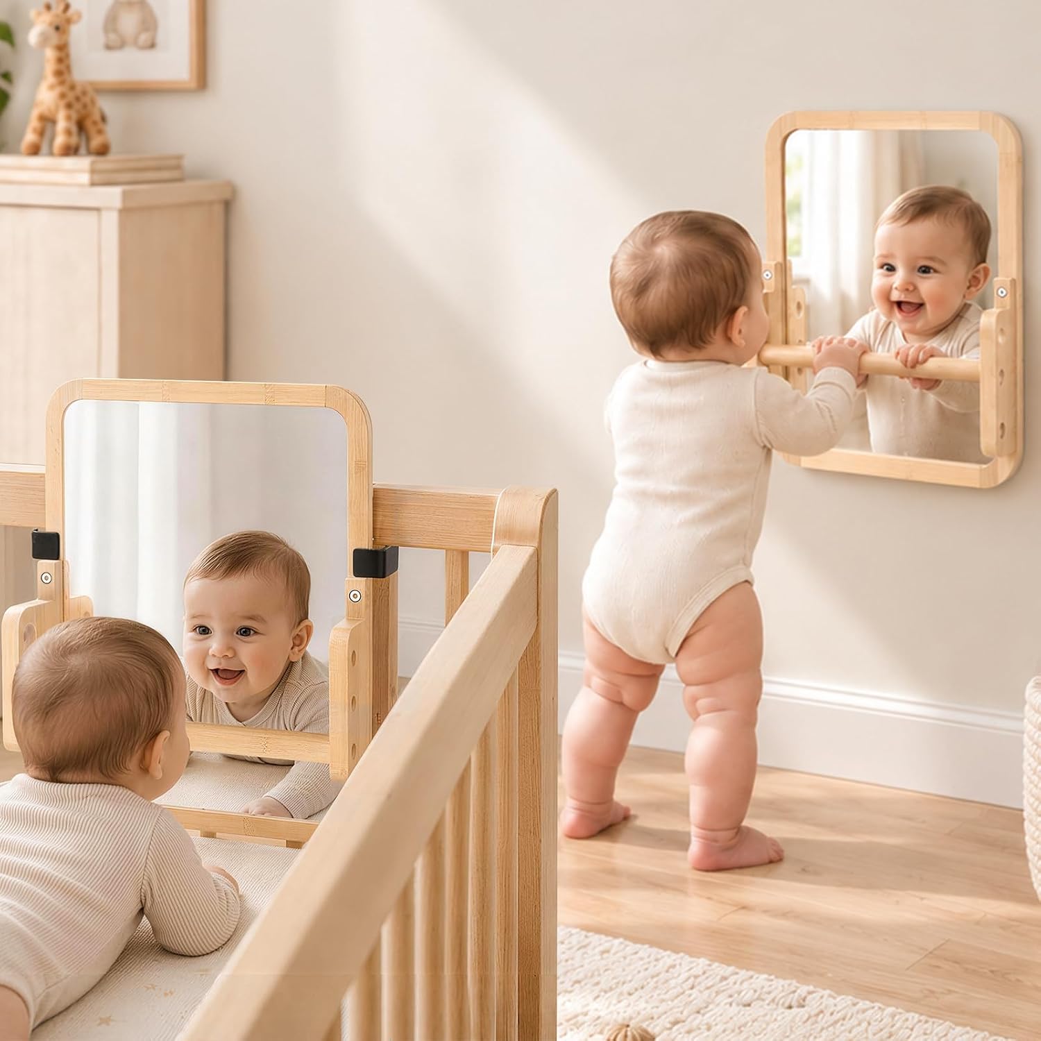 Thybro Montessori Mirror with Baby Pull up Bar Sturdy and Safe