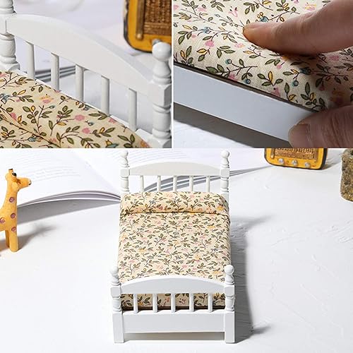 Miniatura 2 de shlutesoy Cama de muebles en miniatura, adornos de jardín de hadas, decoración de casa de muñecas DIY, 112 linda cama de madera en miniatura para