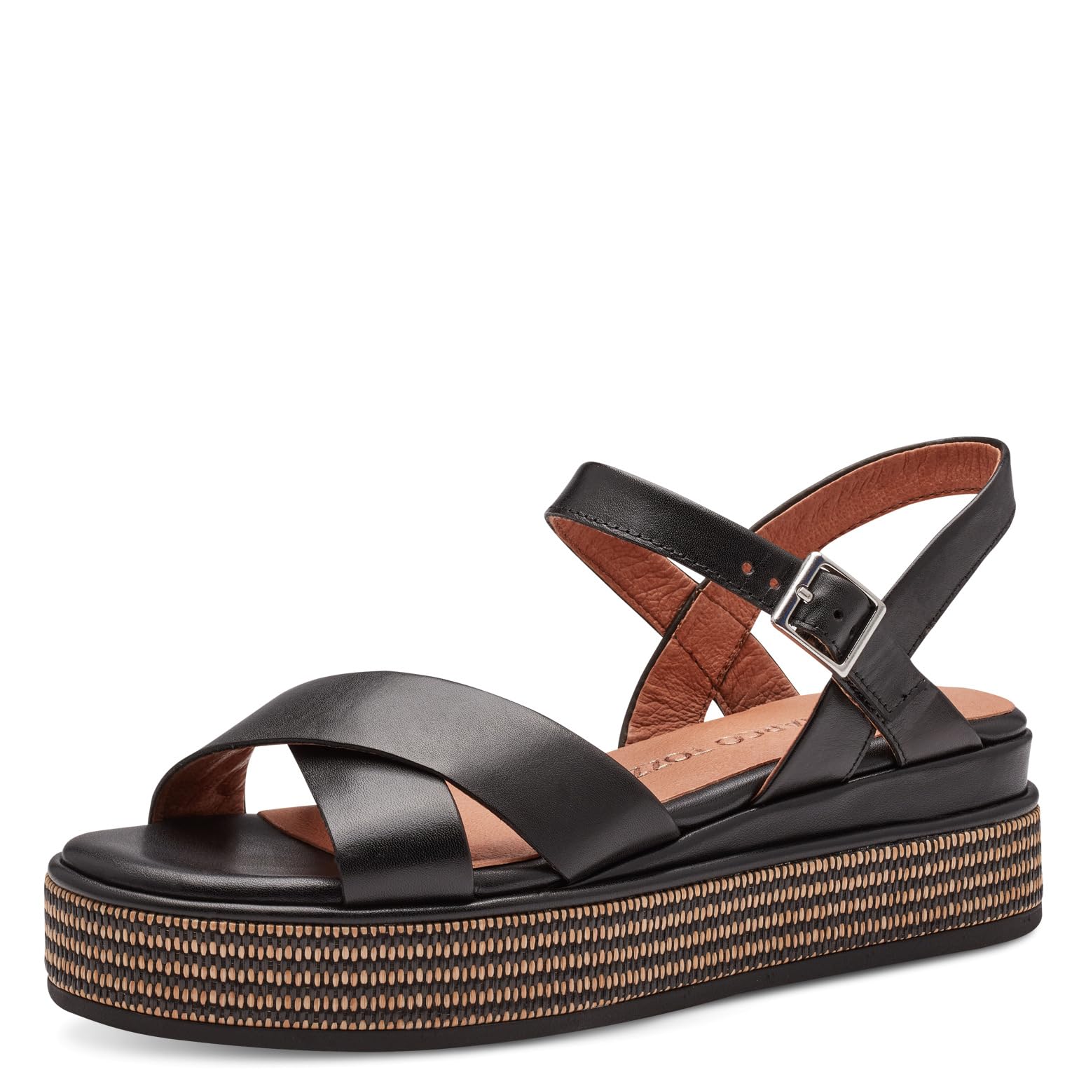 MARCO TOZZI Women's 2-28769-42 Wedge Sandal, Black, 6.5