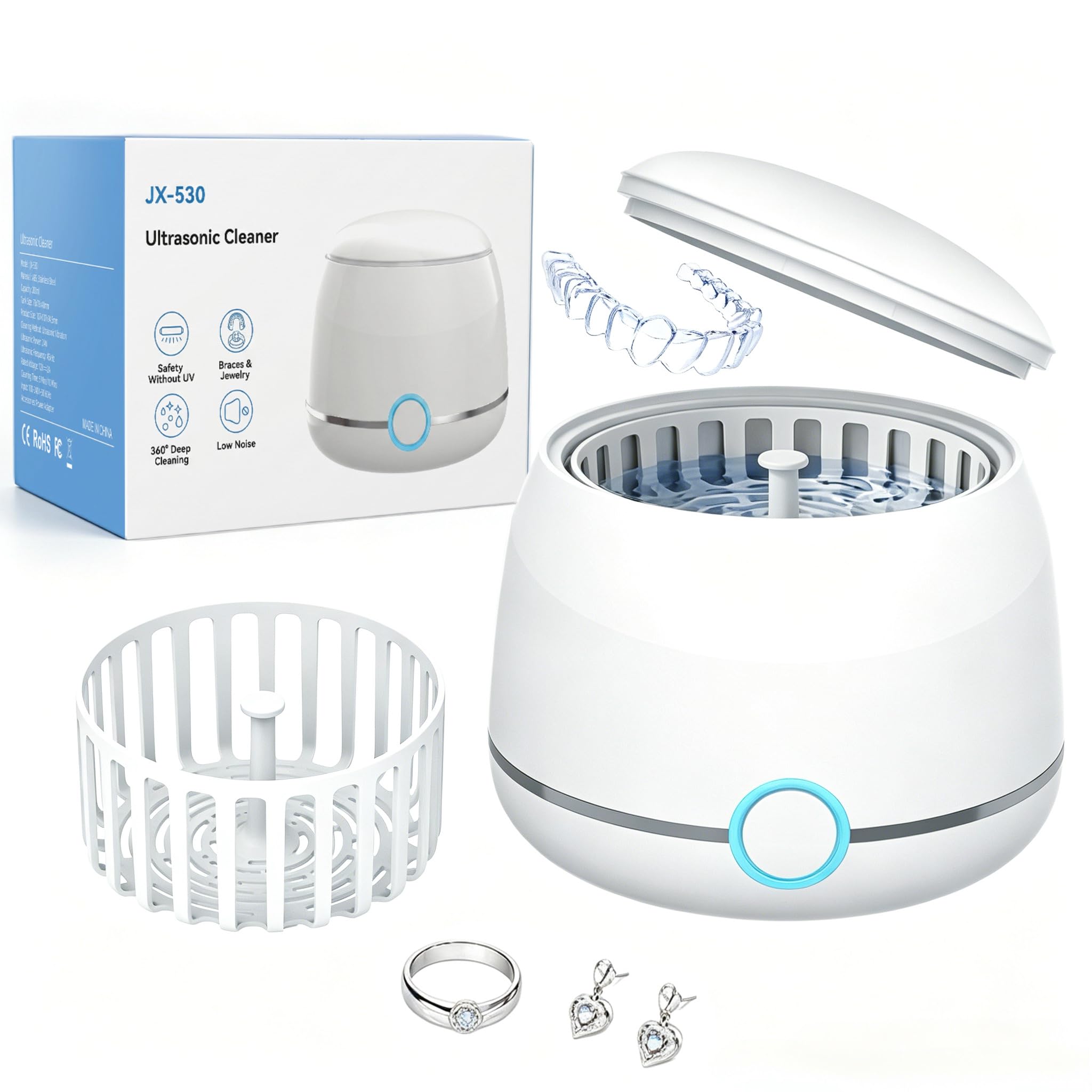 Nettoyeur à ultrasons WRIYES 45 kHz – Machine de nettoyage pour dentiers, aligneurs, protège-dents, gouttières nocturnes et bijoux