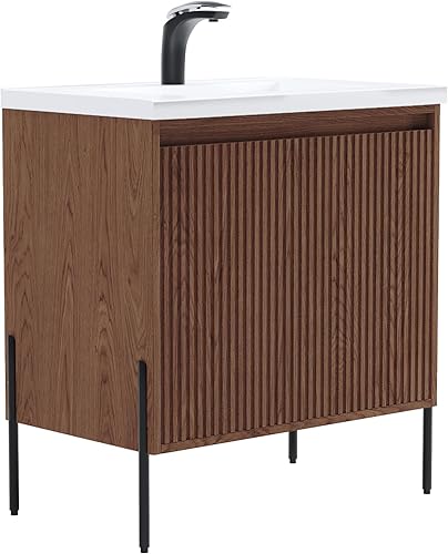 Miniatura 5 de Dowell - Juego de tocador de baño blanco de 30 pulgadas con fregadero de cerámica, armario de baño moderno con puerta de cierre suave, juego de