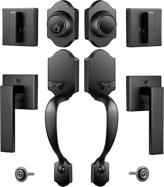 Elemake Front Door Handle Set Double Front Door Entry Handleset with Deadbolt Lock, Keyed