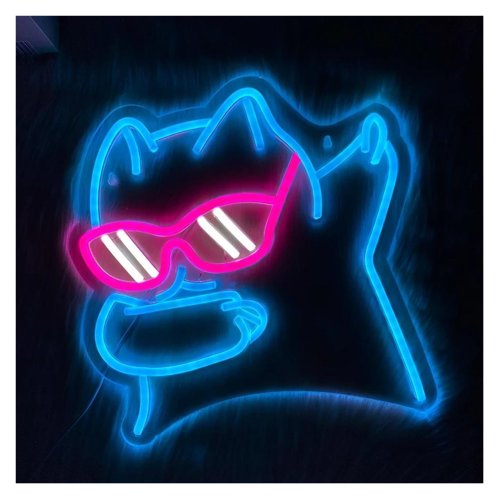 néon signe Enseigne Lumineuse À Intensité Variable Avec Lunettes De Chat Cool Pour Chambre À Coucher Salle De Jeux Bar Animalerie Décoration Murale 31cmx30.5cm
