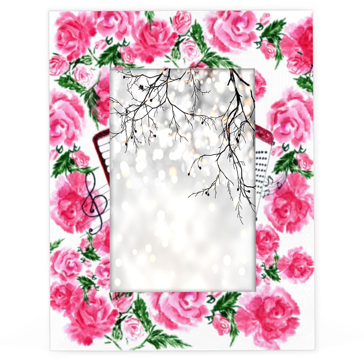 Vintage Rose Instrument muzyczny 30 x 35 cm ramka na zdjęcia pasuje do wyświetlacza, 11 x 14 zdjęć, muzyka, drewniana ramka na zdjęcia do dekoracji domu