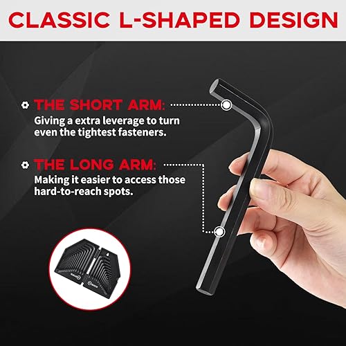 Miniatura 3 de Reniteco Juego de 30 herramientas de llave Allen de cabeza hexagonal, kit organizador de herramientas de acero aleado, en forma de L, color negro