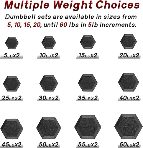 Miniatura 6 de RitFit Juego de mancuernas hexagonales revestidas de PVC de 5 a 650 libras con estante opcional para gimnasio en casa, peso de mano con mango