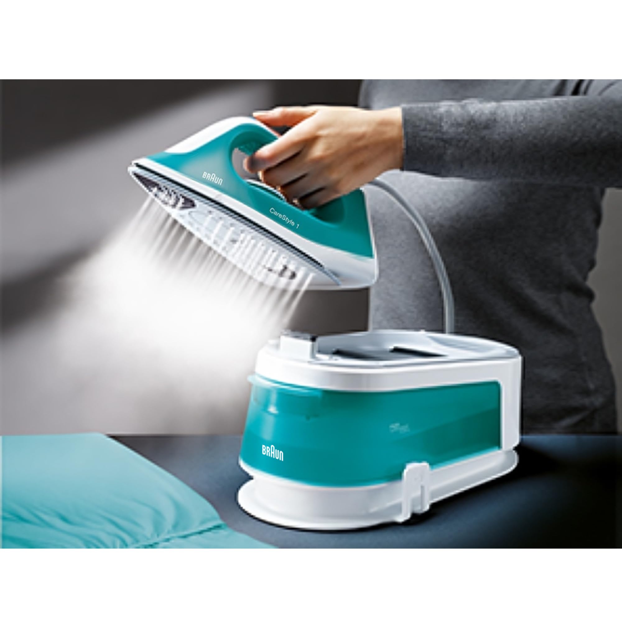 Braun IS1013GR Stazione Ferro da Stiro a Vapore Serie 1, Piastra in Acciaio Inox, 5 Bar di Pressione, Sistema Anticalcare, Colore Grigio