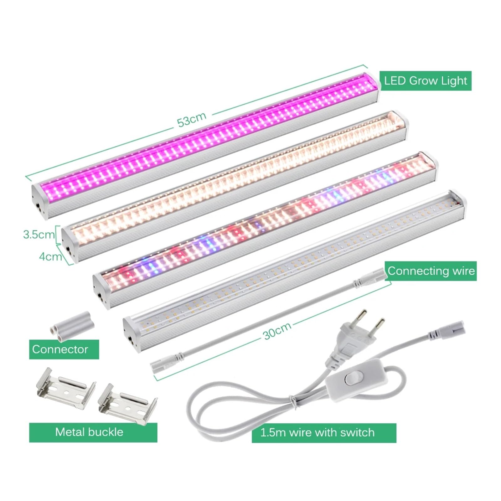 Lámpara de Plantas, Luz de cultivo 100V-265V Barra de luz LED de espectro completo for plantas lámpara Phyto de 53cm con cable de conexión Sunshine 4000K 380-780nm(Sunshine-2pcs)