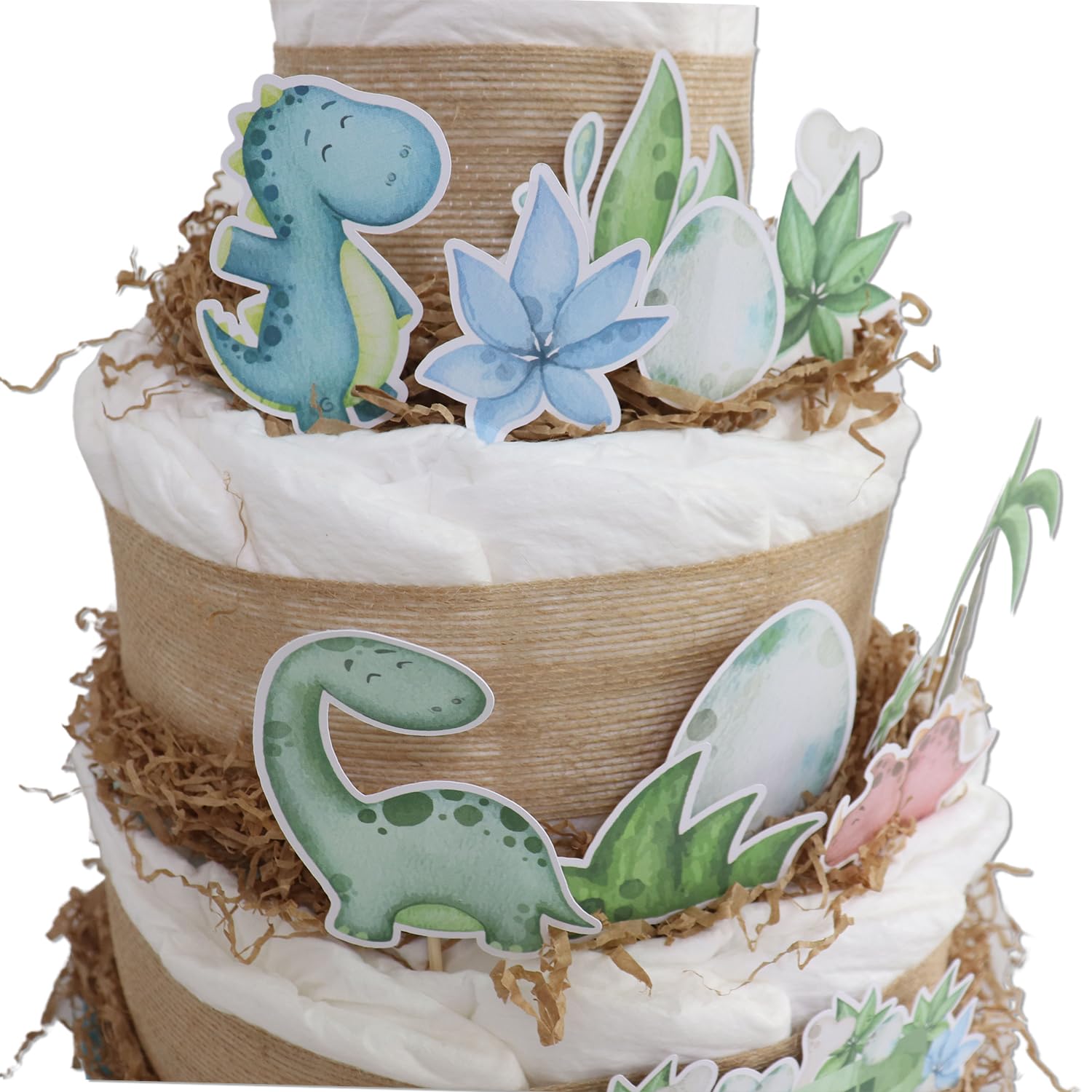 Tarta de pañales 3 pisos modelo DINOSAURIOS - Regalos para recién nacido - baby shower - TARTAS DE PAÑALES Y MÁS