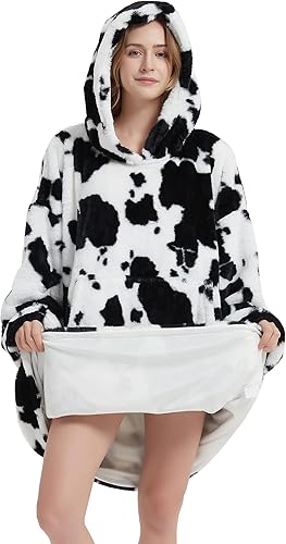 Miniatura 10 de Manta con capucha, manta de gran tamaño para adultos, mujeres y hombres, súper cálida y suave, sudadera con capucha con estampado de guepardo beige,