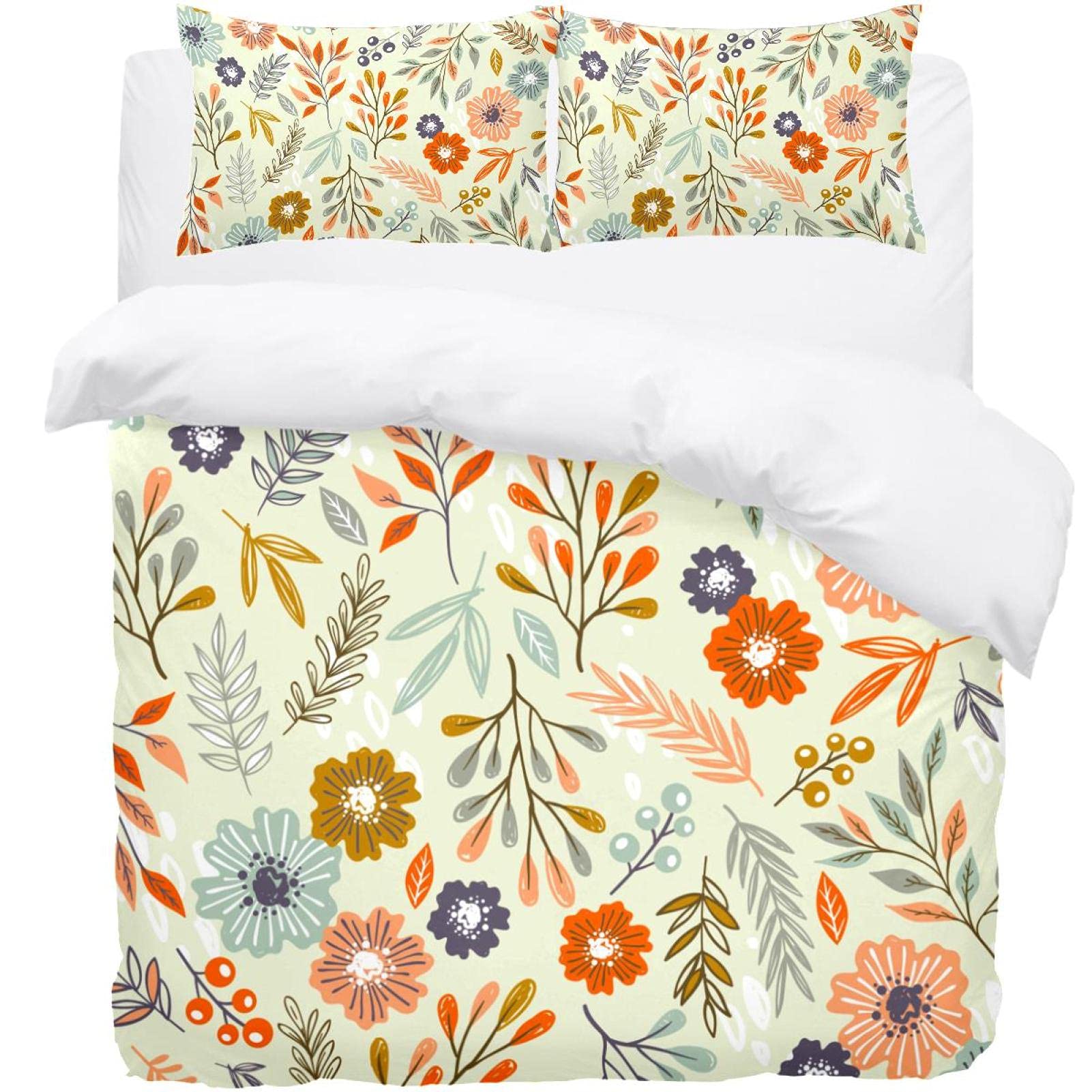 Parure de lit simple anti-glisse housse de couette florale et 2 taies