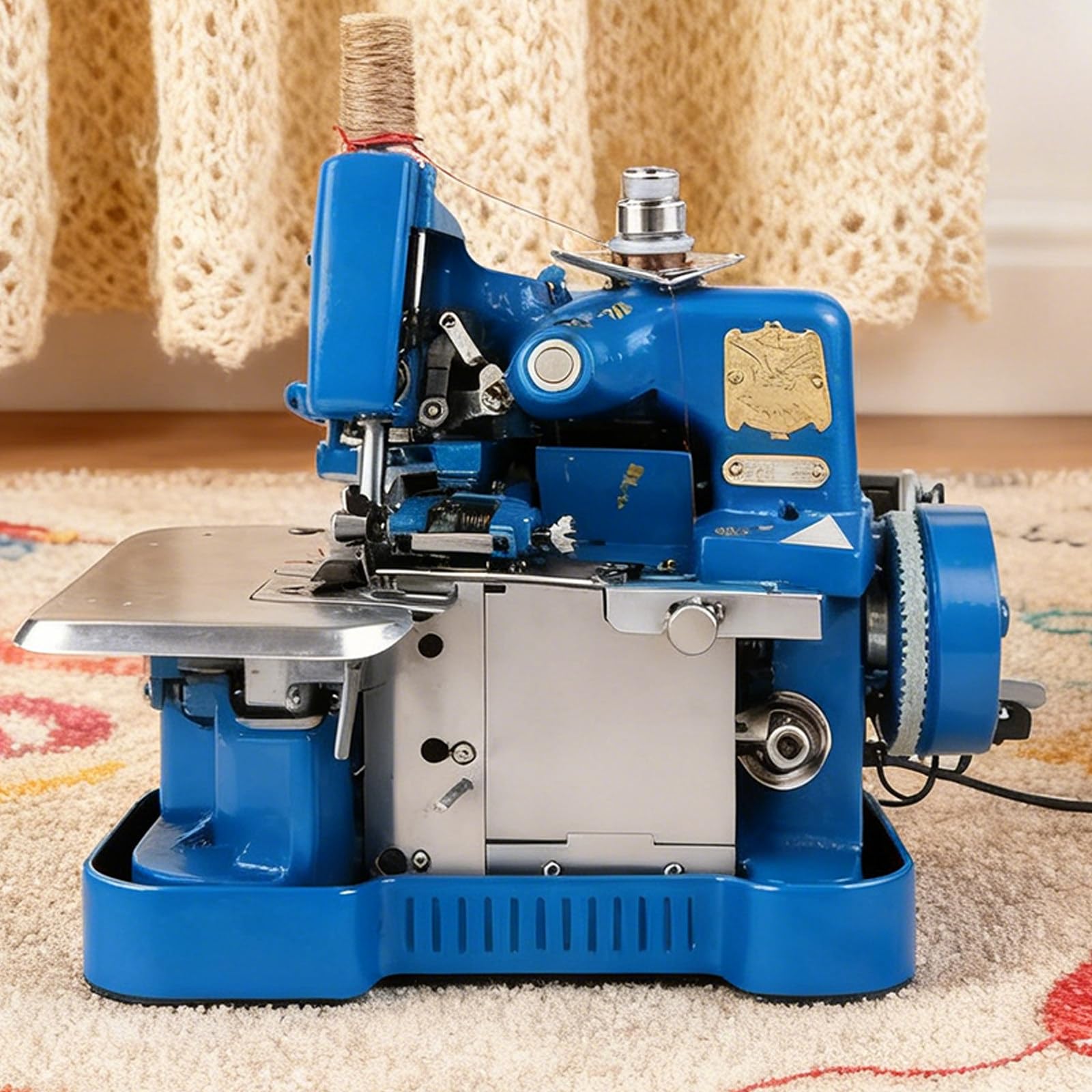 250w Tagliacuci Industriale con Telaio in Metallo, 3000 Punti/Min, Lunghezza del Punto Regolabile 1.5-3.2 Mm, Garantisce Punti Lisci e Uniformi, per Tessuti Resistenti e Spessi Blue