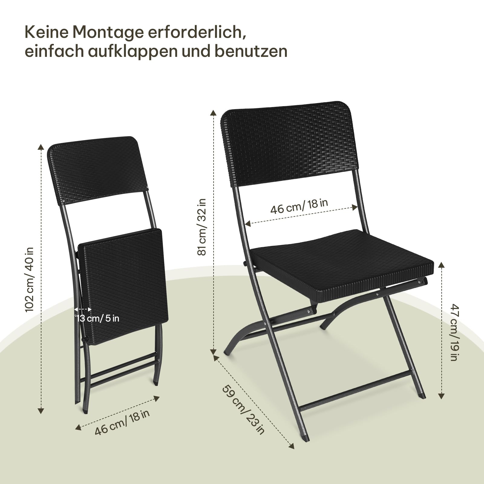 eSituro 2er Klappstuhl bis 150 kg Gartenstuhl Klappbar Balkonstuhl 59 x 81 x 46 cm Schwarz