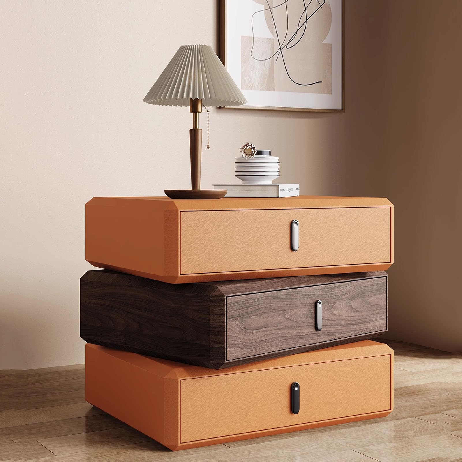 SXZenSpace Modern Rotatable Nightstand,Creative Minimalist Bedside Table Durable Wood Top End Side No Assembly Required for Bedroom,F,45x40x52cm(18x16x20inch)
