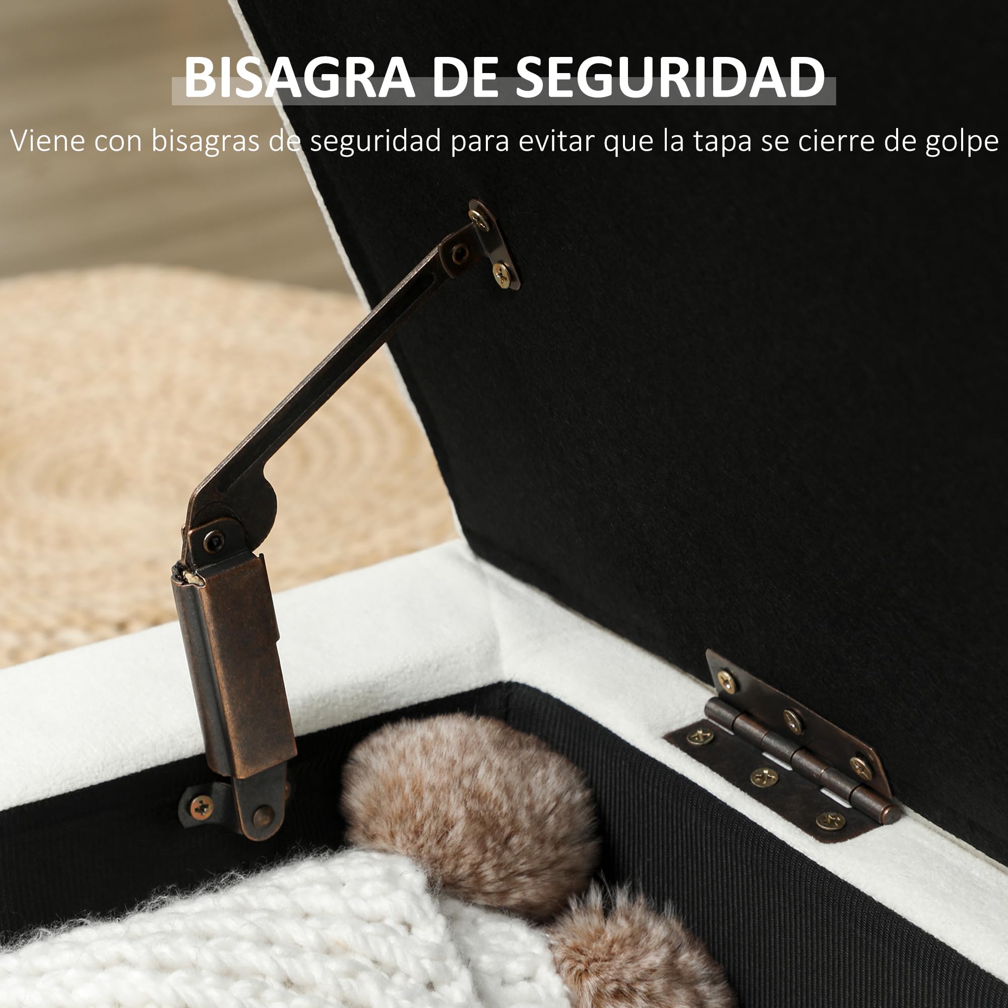 HOMCOM Puff Almacenaje Baúl Tapizado de Terciopelo 100x50x43 cm con Patas de Madera Capacidad 71L Soporta 240 kg Banco Almacenaje para Dormitorio Pasillo Salón Blanco Crema