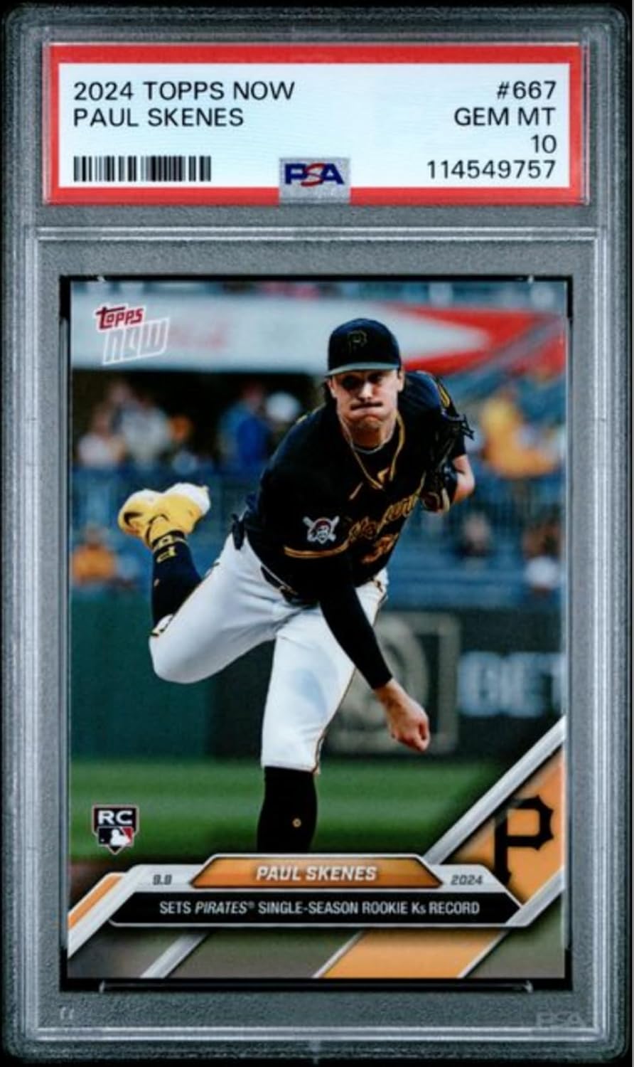 Graded 2024 Topps Now Paul Skenes #667 Sets Pirates Single Season Rookie Ks Record Rookie RC Baseball Card PSA 10 Gem Mint