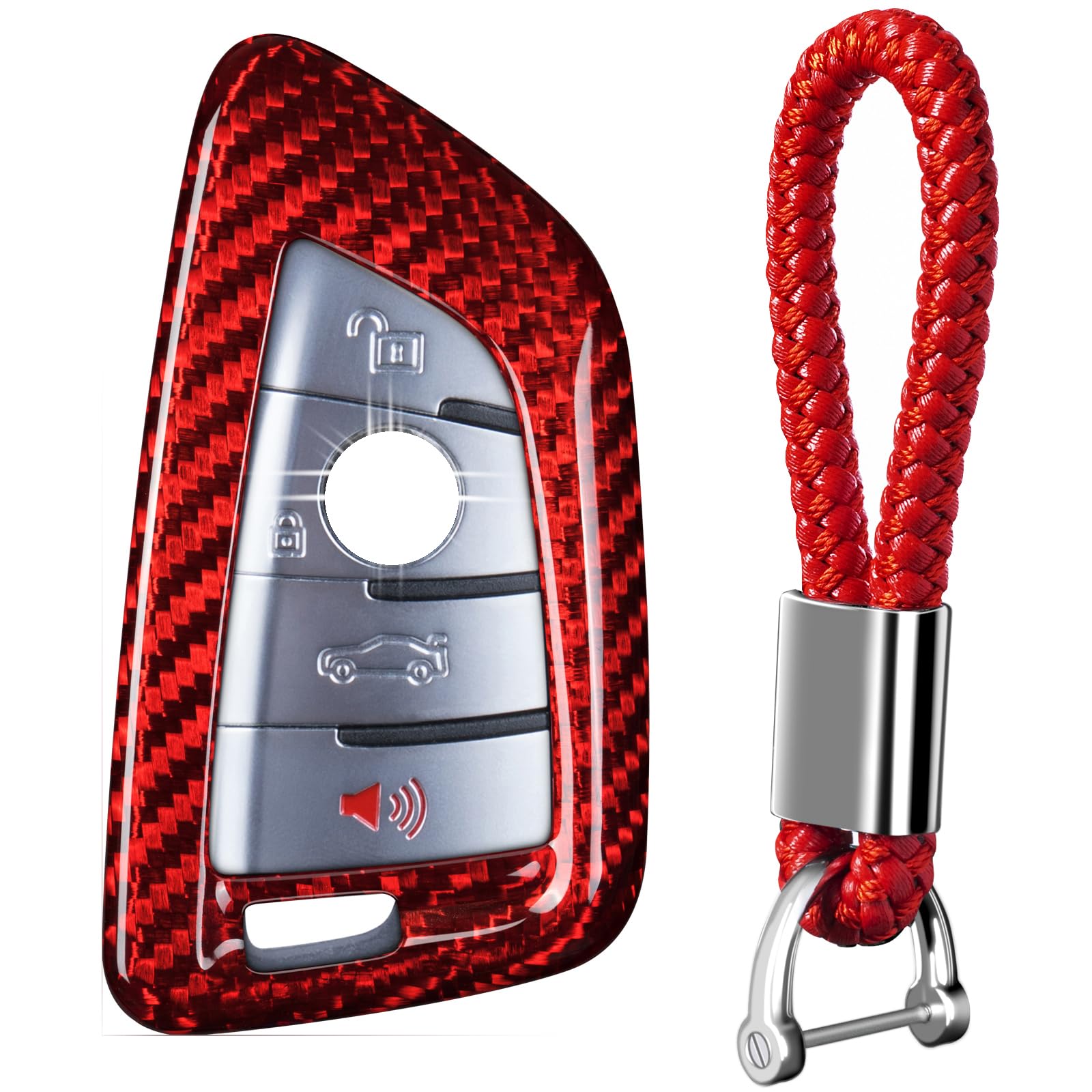 Coque de clé compatible avec BMW rouge T-carbon protection télécommande carbone rigide boîtier - 7