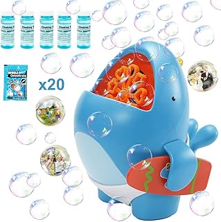 AmazeFan Bubble Machine, Cute Whale Automatic Bubble Blower,Bubble Machines for Kids with 5pcs Bubble Water and 20pcs Bubble Solution, Bubble Toys for Indoor Outdoor Birthday Party