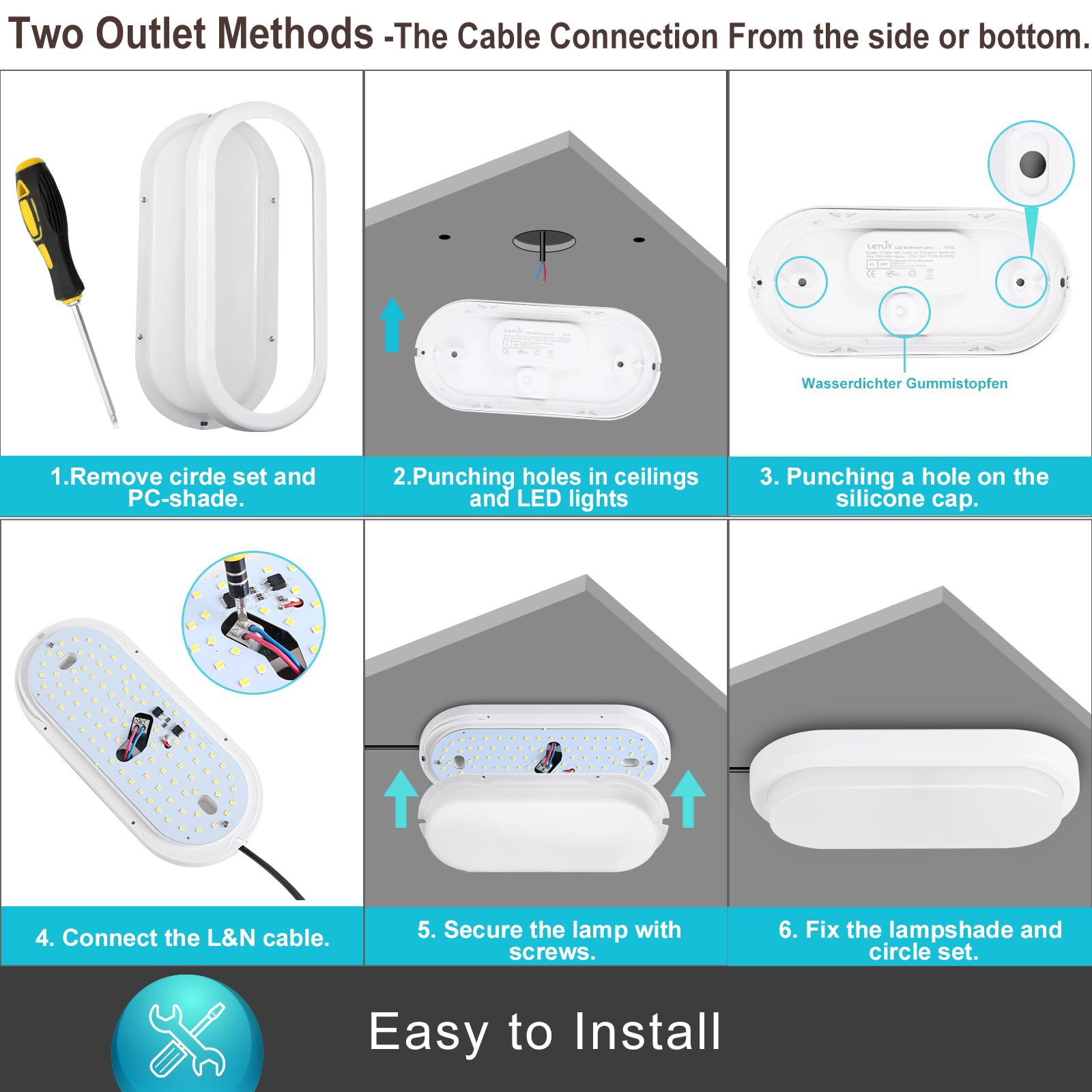 Plafonnier LED Ovale, 18W 1500LM Applique Murale Intérieure, IP54 Plafonnier Salle de Bain, 4000K Luminaires Intérieur, LED Eclairage Lampe Exterieur pour Garage Couloir Cave Terrasse Balcon