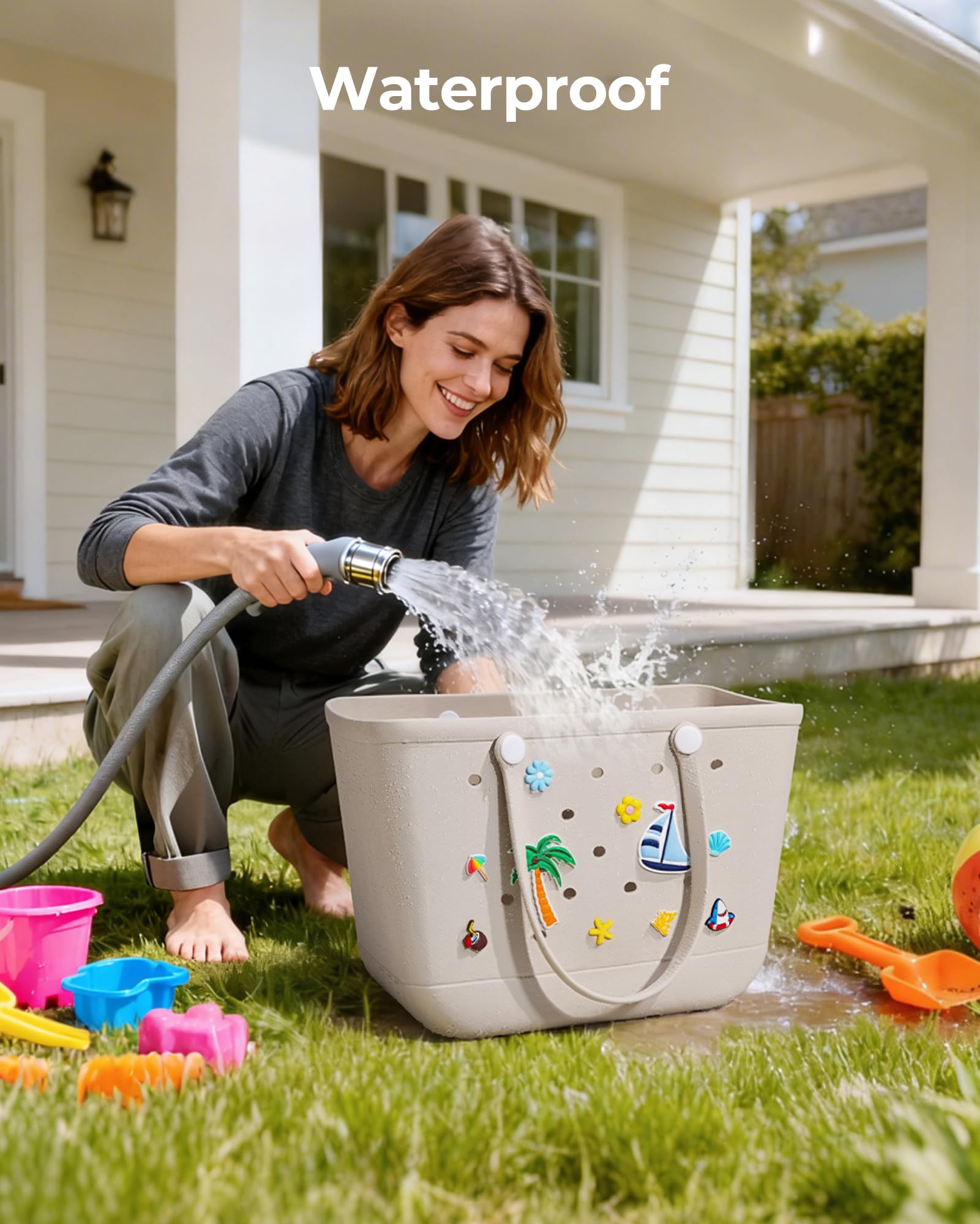 BAGSMART Large Beach Bag for Women with Cooler, Rubber Tote Bag with Charms, Waterproof Vacation Essentials for Swim Pool — view 2