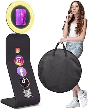 MWE Lightweight Portable Photo Booth Stand Compatible with iPad Photo Booth 10.2in/10.9in/11in/12.9in with Software APP and Remote Control, RGB Ring Lights Music Sync Clothbooth,Honeycomb Box