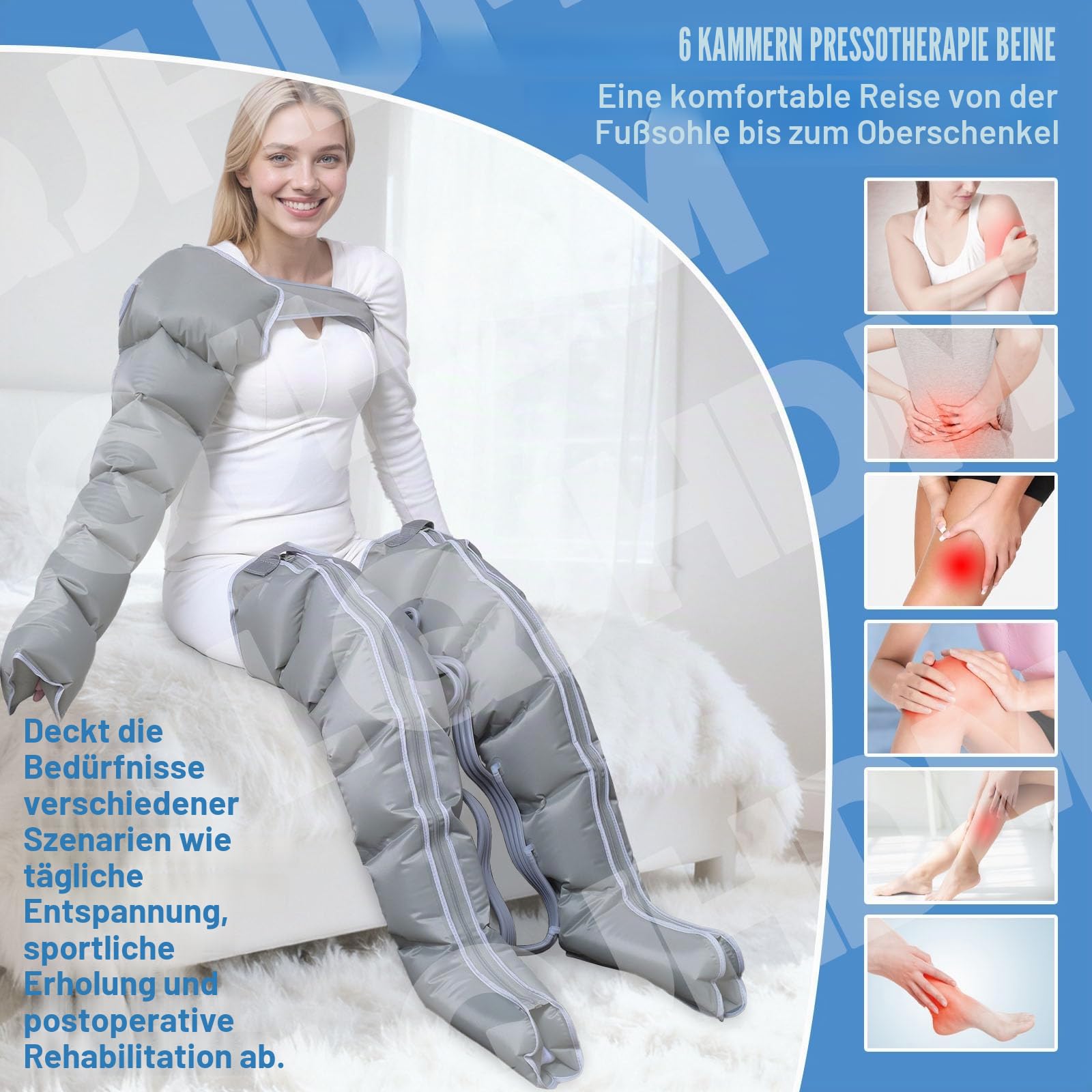 Lymphdrainage Gerät Beine bei Lipödem Arme und Bauch für Zuhause, 6 Kammern Beinmassagegerät Lymphdrainage Recovery Boots Professionelles gegen Lipödem & Schwellungen, 30-240mmHg Einstellbarer Druck