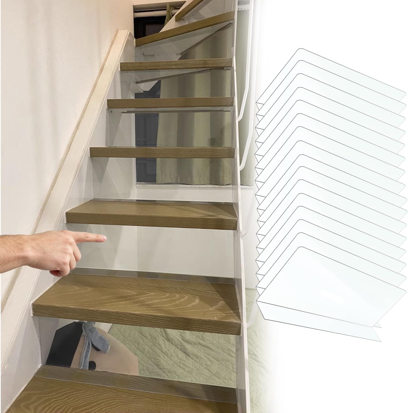 Pack of 16 Stair Gap Blockers for Open Riser Stairs, Clear Guard Stoppers under Sofa/Bed, One Required per Gap Floating Staircase Fillers(120x30cm (47.2x11.8in))