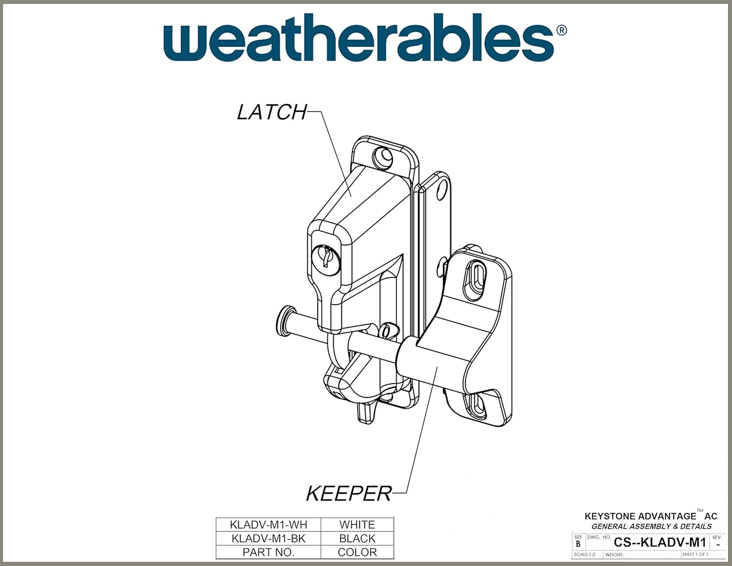 Weatherables Keystone Black Zinc Diecast Metal 1-Sided Key-Lockable Gate Latch – Heavy Duty Gate Latch with Self-Latching Gate Lock – Made for Installation on Metal, Wood & Vinyl Fences, Keyed Alike
