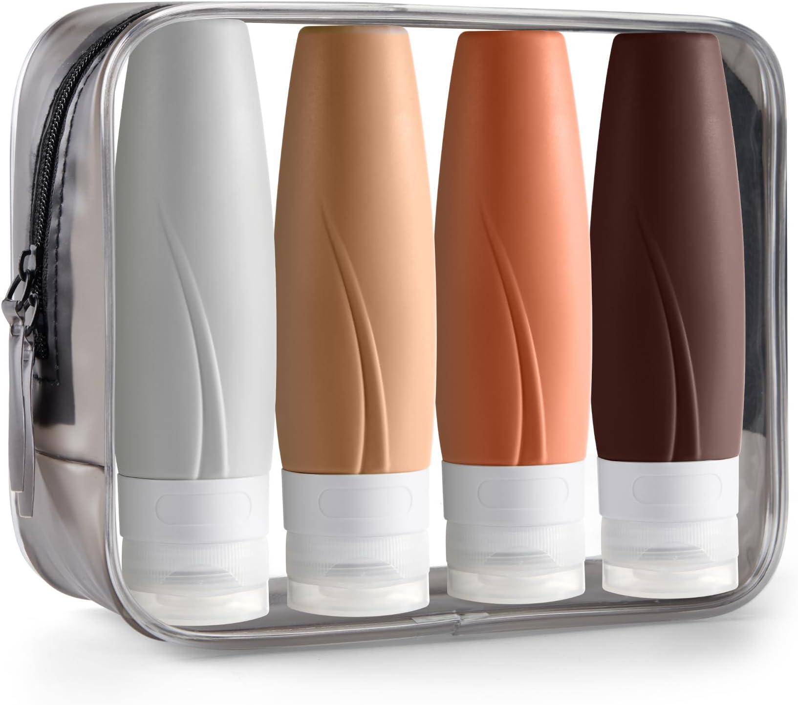 INSFIT Portable Travel Bottles TSA Approved, 3oz Leak Proof BPA Free Silicone Cosmetic Travel Size Toiletry Containers, Squeezable Silicone Tubes, Refillable Bottles for Shampoo 4 Pack Brown