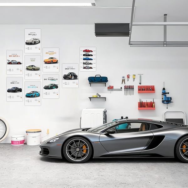 Komergave 9 Stück Auto Poster Supercar Car Poster Leinwand Stoff Wandkunst Sportwagen Motiv für Wanddekoration, Vintage Bilder im Retro Look für Jungen Männer Autoliebhaber Büro Schlafzimmer Garage - 5