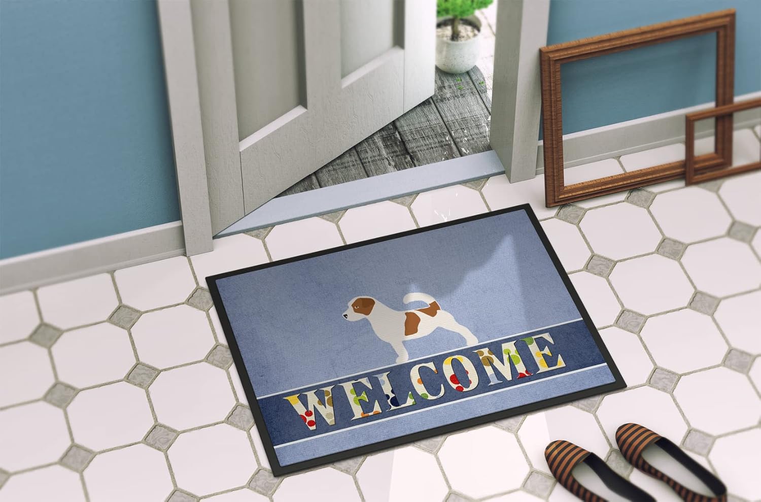 Caroline's Treasures BB5511JMAT Jack Russell Terrier Welcome Doormat 24x36 Front Door Mat Indoor Outdoor Rugs for Entryway, Non Slip Washable Low Pile, 24H X 36W