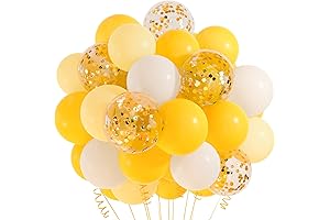 TUPARKA Tweety Bird Baby Shower Decorations, 12in Pastel Yellow, White, Gold Confetti Balloons 60 Pack
