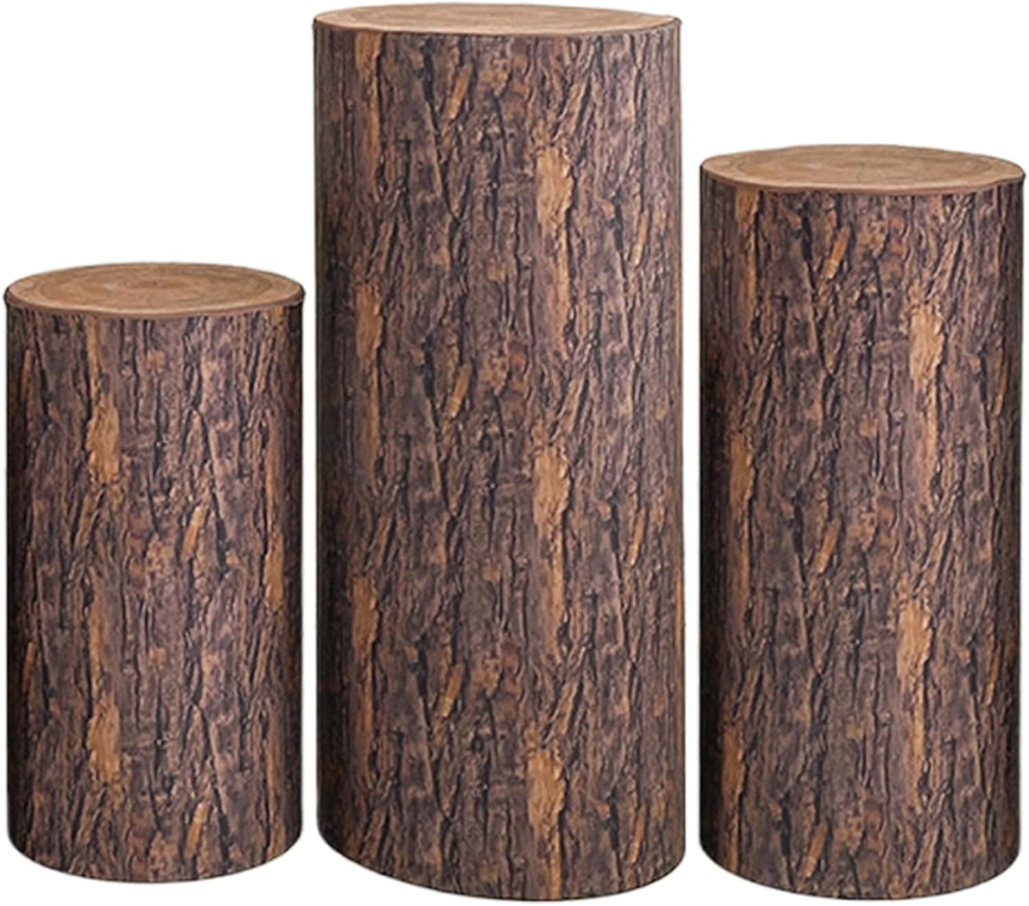 Cylinder Covers Set of 3 Assorted Size Minimalist Elastic Cylinder Stand Cover Reusable Fade Resistant Cylinder Covers for Parties Wedding Birthday, No Cylinder, Wooden Texture image 4