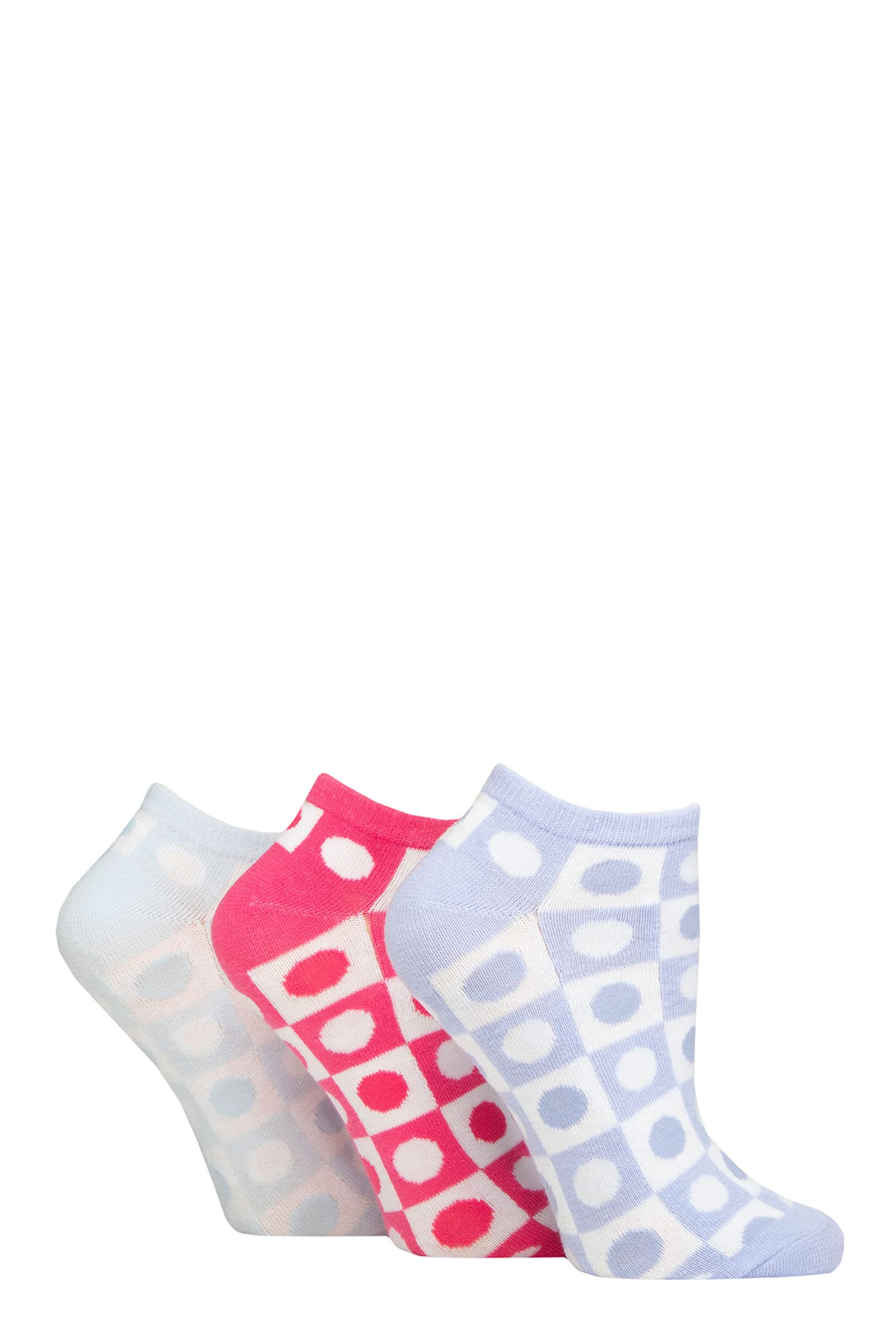 Sockshop Women's Spotty Check Lilac / Pink / Blue Wildfeet Cotton Patterned Trainer Socks Pack Of 3 Spotty Check Lilac/Pink/Blue 4-8
