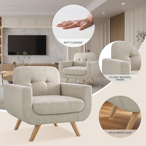 Miniatura 34 de Rosevera Elena - Sillón contemporáneo con tapicería de lino, muebles de sala de estar, color beige Beige,Gris,Beige