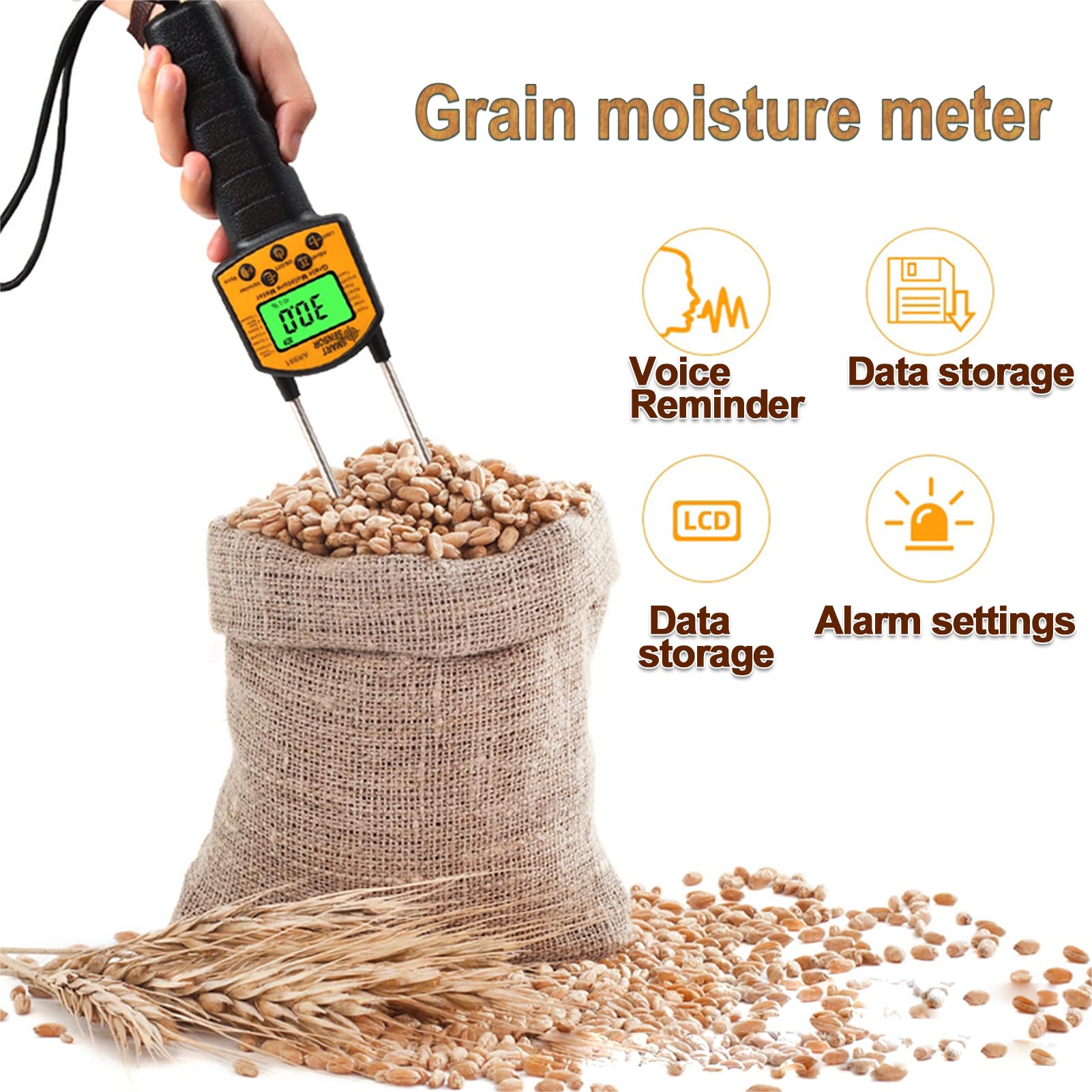 AR991 Humidimètre Numérique LCD pour Grain, Testeur d'Humidité Portable, Analyseur de Teneur en Eau avec Sonde