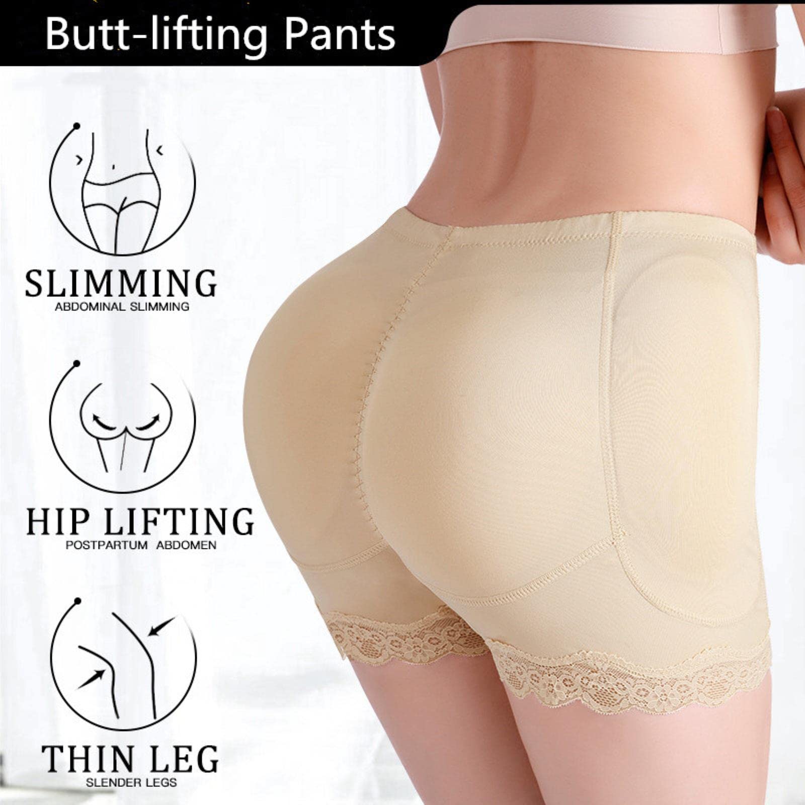 Guaina Modellante Donna Butt Lifter Pants Donne Buttocks Falsi Plump Hips Grandi Taglie Body Shaping Panties-2Pcs Skin,M
