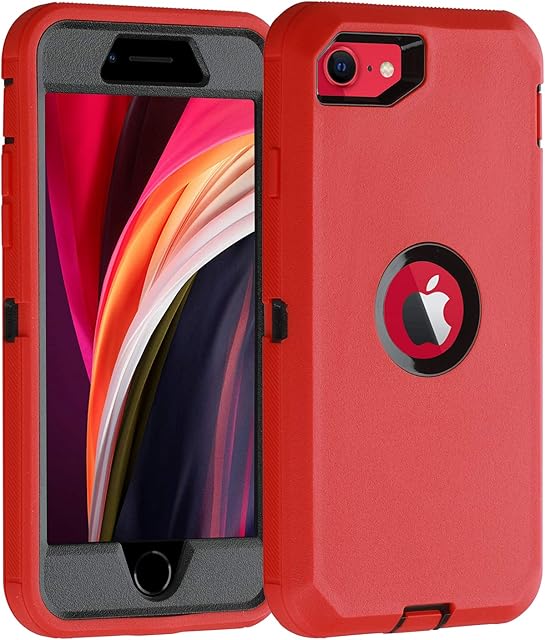 smartelf Case for iPhone SE 2020 Heavy Duty With Built-in Screen Protector Shockproof Dust Proof Drop Protective Cover Hard Shell For Apple iPhone SE 2022 4.7"-Red/Black